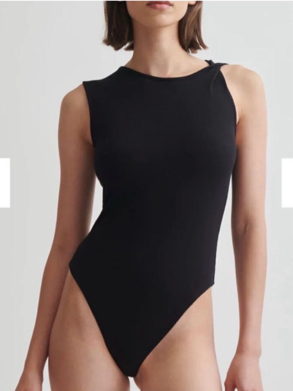Skin Worldwide Black Narella Ribbed Sleeveless Twist Strap Bodysuit Pima Cotton